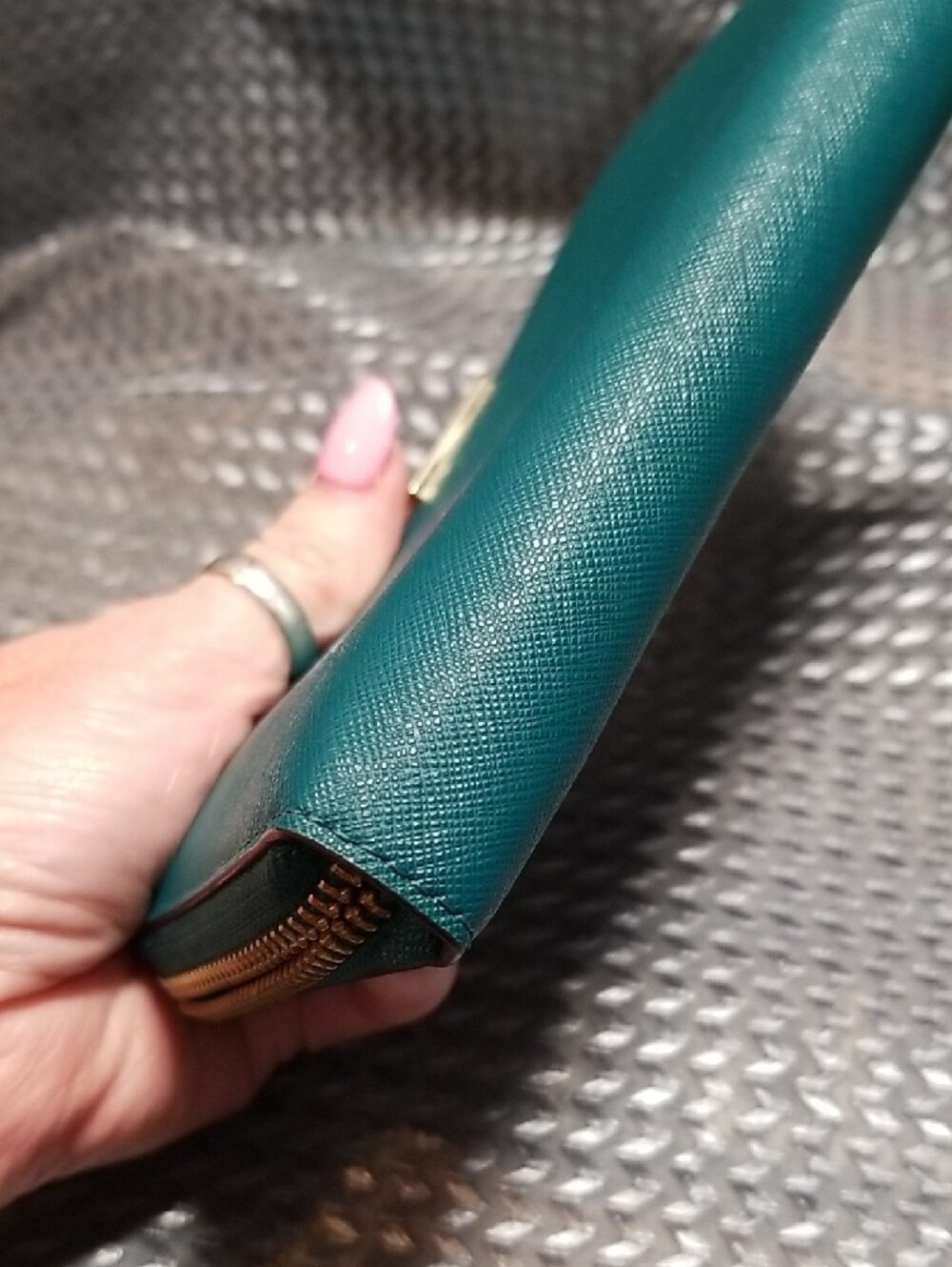 kate spade Teal Zip-Around Wristlet Wallet with Gold Accents - Picture 7 of 8